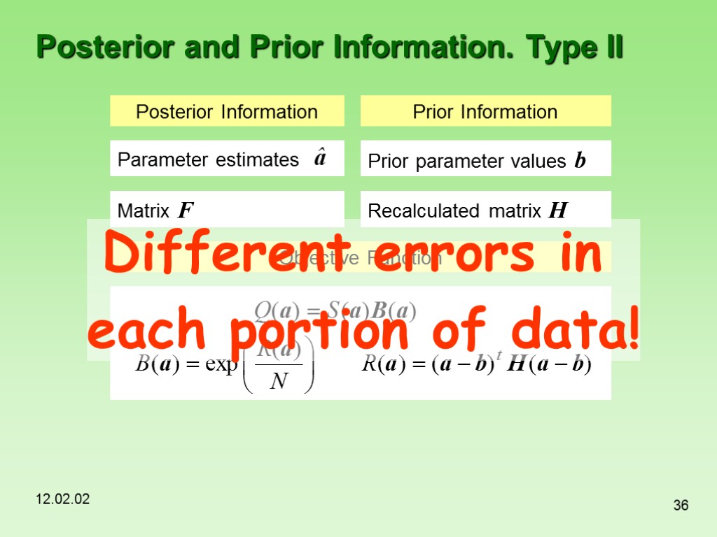 12.02.02 36 Posterior and Prior Information. Type II Different errors in each portion of